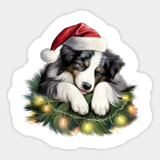 Lazy Border Collie Dog at Christmas Sticker